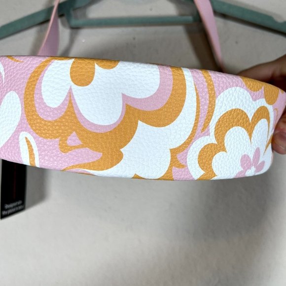 No Boundaries Half Moon Shoulder Bag Purse Retro Floral 90s Pink Orange NWT - Picture 6 of 9
